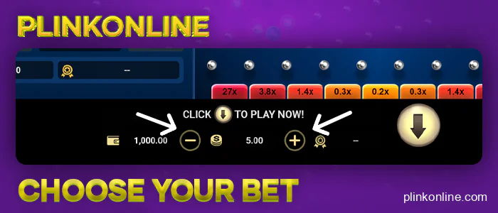 Specify the bet amount in the plinko online game