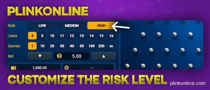 Decide on the amount of risk in plinko pokie