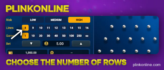 Select the number of lines in online plinko