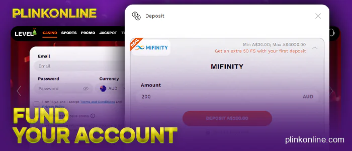Make a deposit in AUD currency to your online casino account