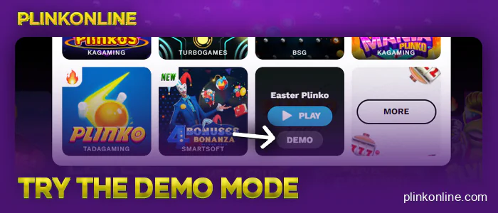 Try the demo mode in plinko online for free play