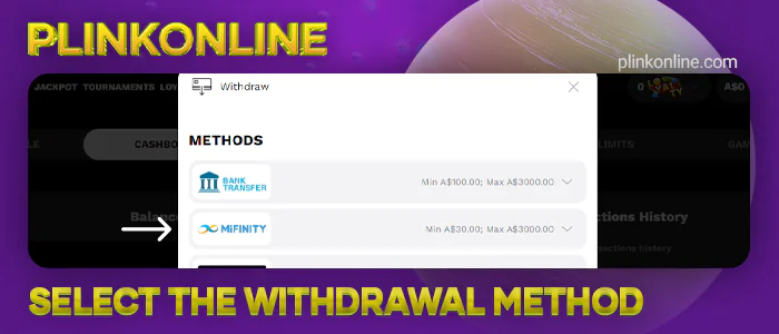 Choose a method for withdrawing funds to the online casino